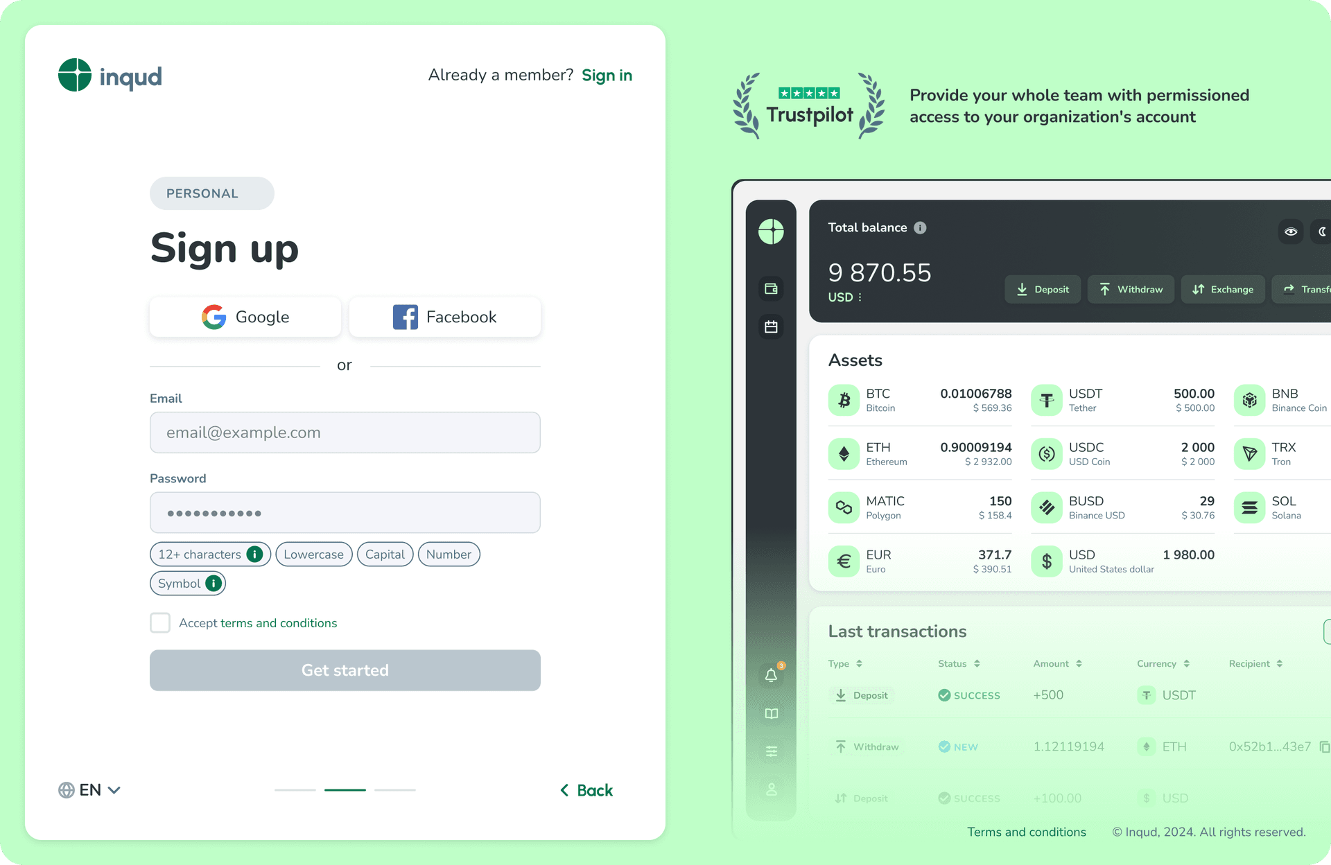 Inqud platform sign up page